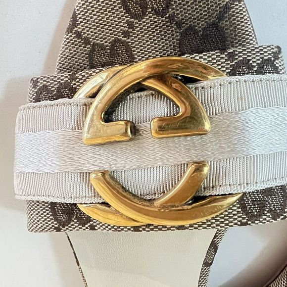 Gucci Brown Interlocking GG Supreme Canvas with Ribbon Slides Flats Size 36 - Picture 6 of 13